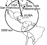 Kuba-Krise: Die "sowjetische"
                            Raketenreichweite von Kuba aus gegen die
                            "USA".