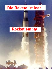 Start von Apollo 12. Die Rakete ist
                            leer Davon wissen aber nur etwa 10 Leute
                            etwas, darunter die Astronauten, die unter
                            militrischem Befehl stehen,^ und die bald
                            auch zu "Helden Amerikas" werden
                            sollten, wenn sie den Mund halten...f