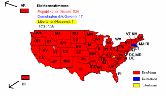 Karte mit dem Wahlergebnis zwischen
                              Nixon und McGovern 1972.