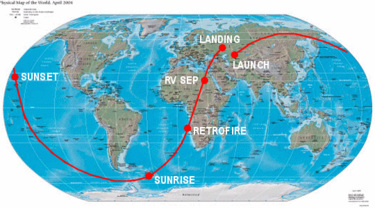 The alleged
                            flight of Gagarin around the world with
                            Vostok 1, map of the flight path [1]