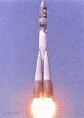 Gagarin's
                        alleged starting rocket in form of a bazooka.
                        Flight [24].