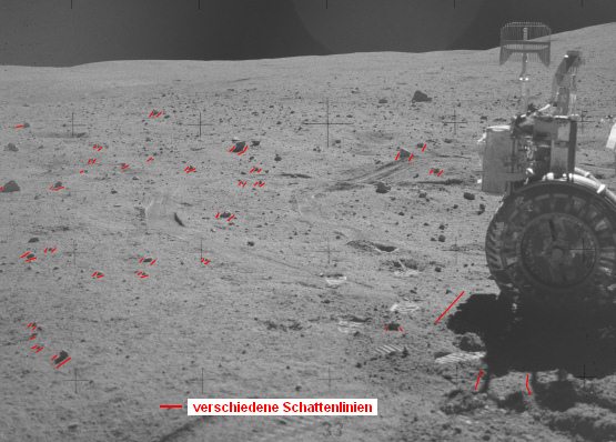 Apollo 16 Foto-Nr. AS16-108-17727:
                        "Mondauto" in Steinwste,
                        Schattenchaos, Nahaufnahme