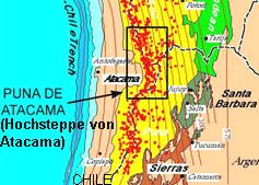 Karte: Position der Hochsteppe / Wste
                          von Atacama in Chile