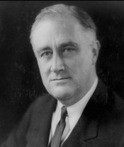 Franklin Delano Roosevelt 1933, Porträt,
                    Präsident dank der Wall Street. Roosevelt war ja
                    selber Bankier...