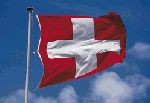 Schweizer Fahne: Schweizer Banken
                            helfen immer, z.B. für die Vermittlung von
                            Mussolini-Spenden an die NSDAP...