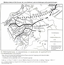 Der Sprachraum des Mittelhochdeutschen um
                          1000, Karte / the language area of Middle High
                          German, map