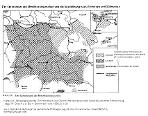 Mittelhochdeutsch und die Expansion nach
                        Osteuropa, Karte / Middle High German and the
                        expansion to Eastern Europe, map