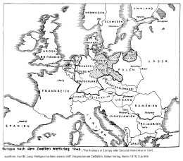 Teilung Deutschlands: Europa mit dem
                          geteilten Deutschland, Karte / Partition of
                          Germany: Europe with parted Germany, map