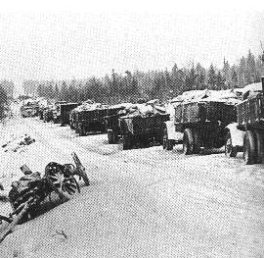 Finland soldiers,
                                      Soviet lorry convoy stopped