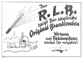 Handzettel RLB zeigt die Bekmpfung
                                von Brandbomben, 1941 ca.