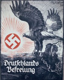 Plakat der NSDAP in der Weimarer
                                  Republik: Deutschlands Befreiung wird
                                  mit einer Swastika-Sonne stattfinden,
                                  Plakat von 1924 ca.