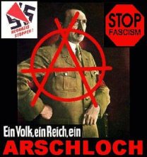 Plakat der antifa "Ein Volk,
                                  ein Reich, ein Arschloch"