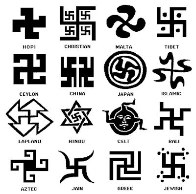 Übersicht 01 über Swastikas (Hakenkreuze, Hackenkreuze) in alten Kulturen