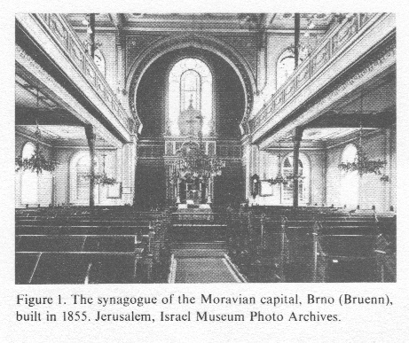 Encyclopaedia
                  Judaica (1971): Moravia, vol. 12, col. 299, the
                  synagogue of the Moravian capital, Brno (Bruenn),
                  built in 1855