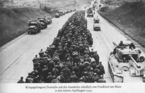 Prisoners of war, German
                soldiers near Frankfurt on the Main in the end of April
                194