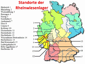 Karte Deutschlands mit den
                                  Rheinwiesenlagern von 1945-1948