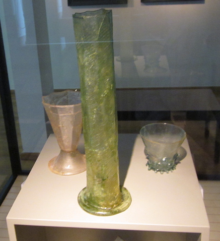 Drinking glasses in
                Düsseldorf's municipal museum from 15th and 16th
                century