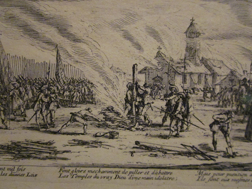 Jacques Callot ber Kriegsverbrechen im
                          30-jhrigen Krieg: Die Plnderung und der
                          Scheiterhaufen, Nahaufnahme