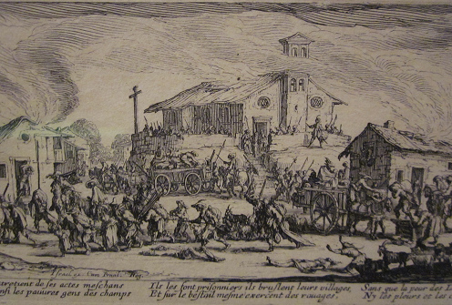 Jacques Callot ber Kriegsverbrechen im
                          30-jhrigen Krieg: Plnderung und Verwstung
                          eines Dorfes, Nahaufnahme