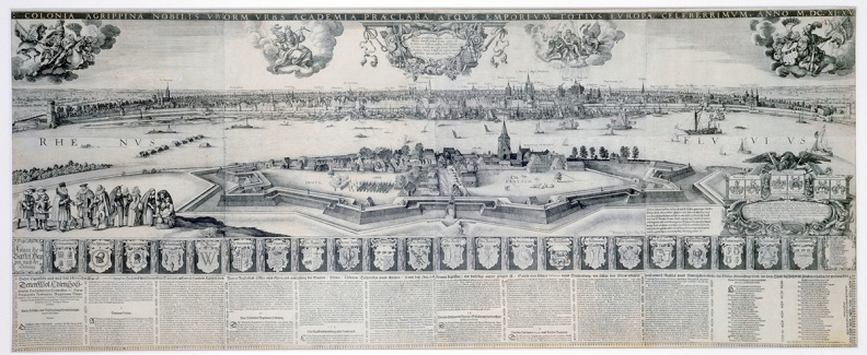 Die Radierung der Stadt Kln mit Deutz von Wenzel
                Hollar 1635 - mit dem Convoy-Schiff