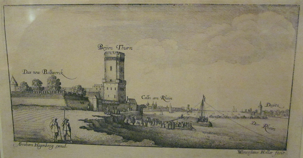 Der Bayerntum (Bayenturm) von Sden her gesehen mit
                dem Rhein