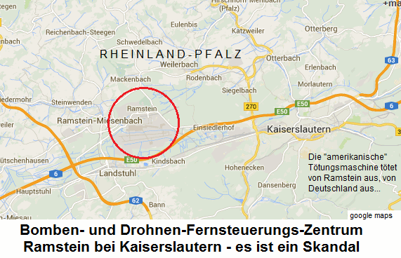 Karte von Ramstein mit der
                  "US"-Militrbasis als
                  Drohnen-Fernsteuerungszentrum