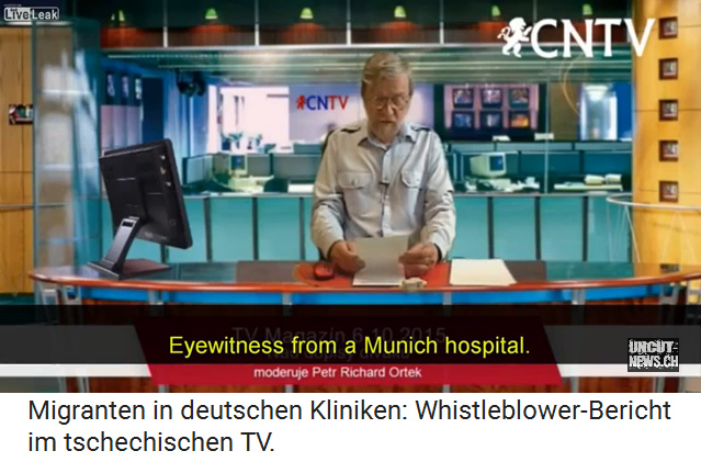 CSR-TV-Moderator Ortek
                    liest den Bericht eines tschechischen Arztes aus
                    einem Mnchner Krankenhaus mit afrikanischen
                    Asylanten vor