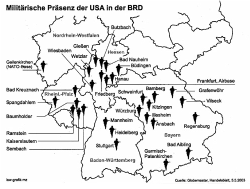 Kriminelle NATO-Sttzpunkte in
                              Sddeutschland, Karte von 2003