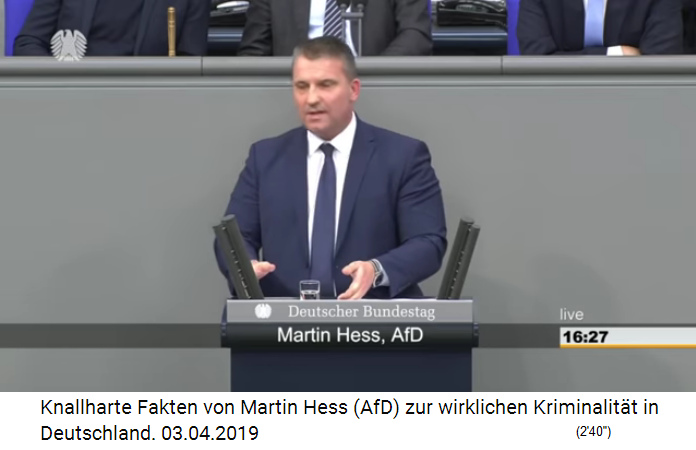 Martin Hess (AfD)
                        präsentiert Fakten zur Ausländerkriminalität in
                        Merkel-Deutschland, 3.4.2019 - Nahaufnahme