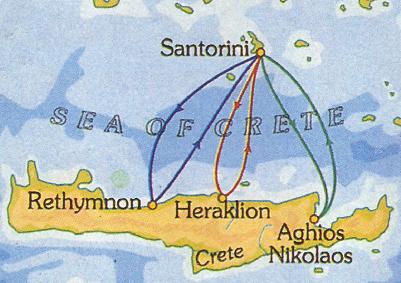 Karte: Die Position von Santorini,
                              Kreta