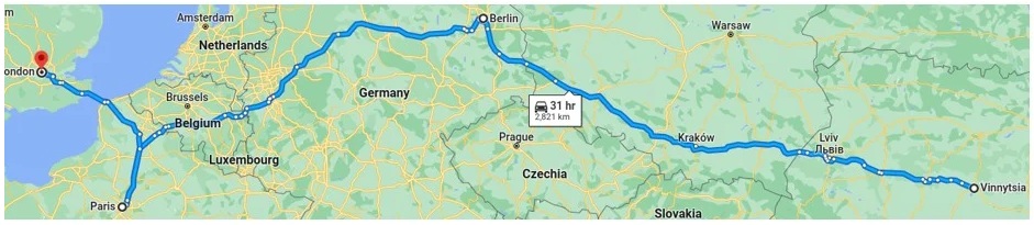 Karte Kiew-Berlin-Paris-London Karte
Kiew-Berlin-Paris-London