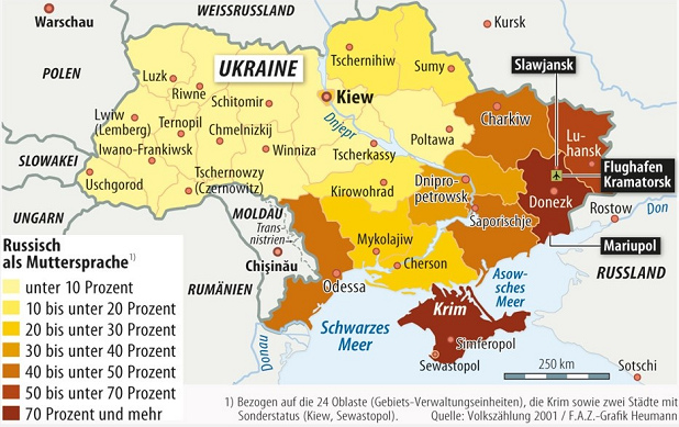 Karte der
                    Ukraine mit dem Russisch-Anteil der Bevlkerung als
                    Muttersprache