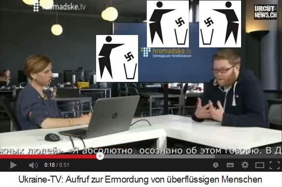 Der Journalist Bogdan Butkewitsch und
                              die Moderatorin im Studio von
                              Hromadske.tv