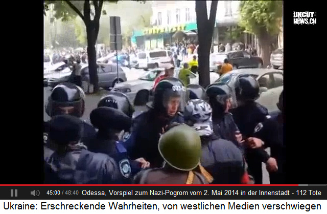 Pogrom von Odessa, vom 2.5.2014, Miliz
                        mit Visierhelm