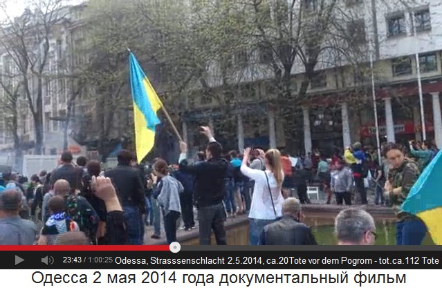 Die Demonstration beim Brunnen im
                        Stadtzentrum von Odessa