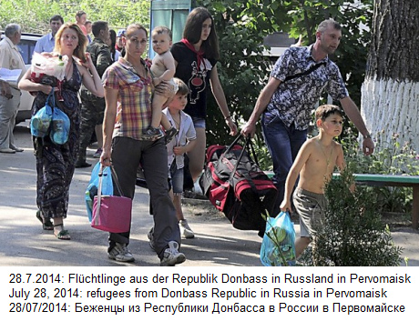 Flchtlinge
                  der Republik Donbass erreichen Russland in Pervomaisk,
                  28.7.2014