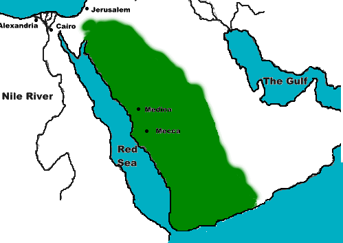 Karte des Fantasie-Islam auf der
                          westlichen Arabischen Halbinsel 632