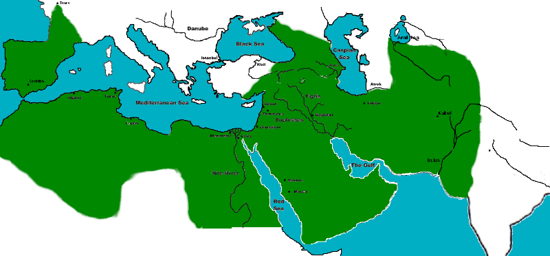 Karte des Islam von Persien bis
                          Sdfrankreich 732-734