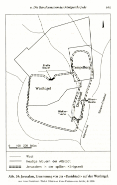 Karte Jerusalems mit Davidstadt,
                              Gihon-Quelle und Hiskia-Tunnel