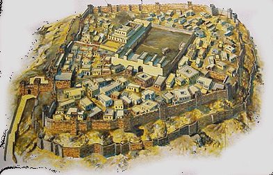 Lachish: model of the town, at the end with
                        a double town wall