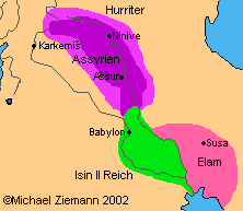 Map of Assyria, Babylonia and Elam of about 1050
                B.C. The breakthrough to Mediterranean is coming
                soon...