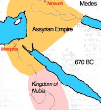 Map: Assyria
                      conquering the lower part of Egypt. Only Upper
                      Egypt (Nubia) keeps to be Egypt