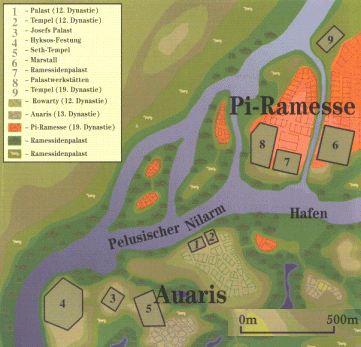 Map of Avaris and Pi-Ramesse on Nile river