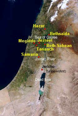 Map with Beth-Shean, Megiddo, Jezreel,
              Tanaach and Samaria.