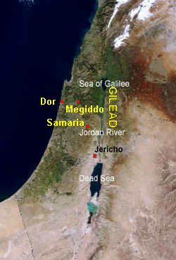 Map with Dor,
              Megiddo, Gilead and Samaria