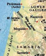 Map with Kishon river in Jezreel valley and
                      with mount Carmel