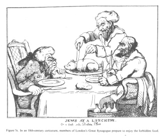 Encyclopaedia Judaica (1971):
                            Anti-Semitism, vol. 3, col. 121-122b:
                            cartoon of Jews eating pork, 18th century