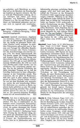 Julius Hans Schoeps (editor): Neues Lexikon
                        des Judentums, tapa y texto con el artículo
                        "Marseille", p.549