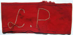 Germany, armband of the camp police
                          ("Lagerpolizei") with inscription
                          L.P., white on red