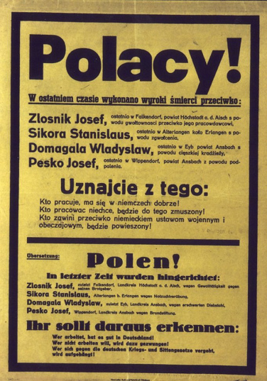 Poster that 4 Poles had been hanged for
                          racial defilement, 1942